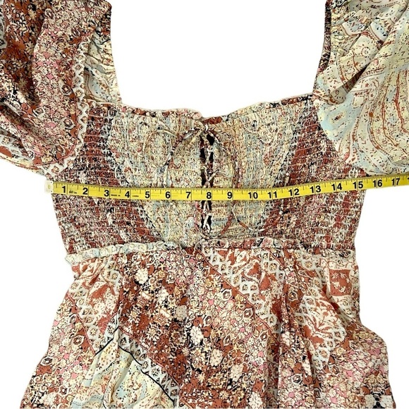 Free People Love Sick Mini Boho Dress Balloon Sleeve Size S Pink Pattern Floral - Picture 4 of 9